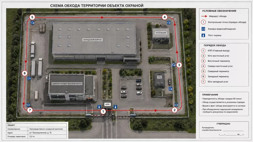 Схема обхода территории объекта сотрудниками охраны