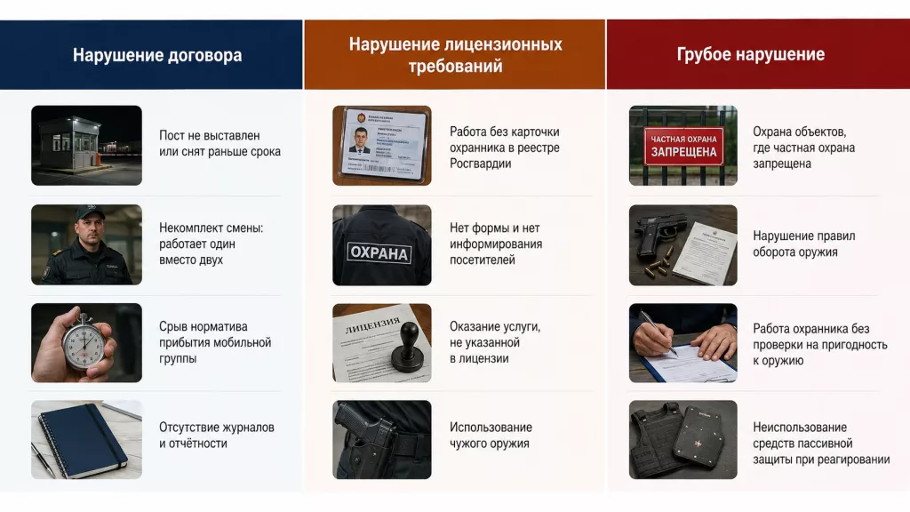 Виды нарушений охранной деятельности