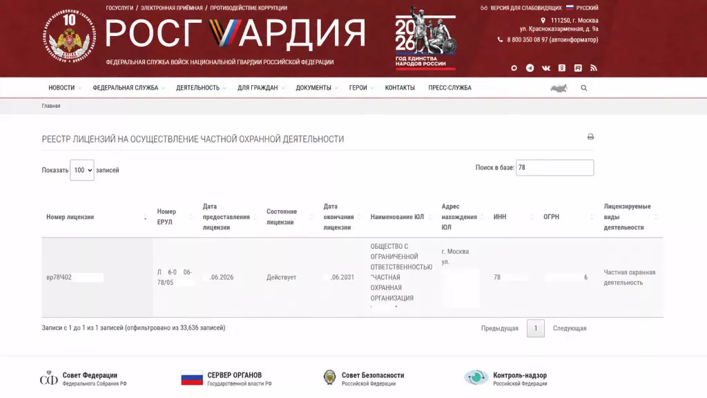 Проверка лицензии частной охранной организации в реестре Росгвардии Проверка лицензии частной охранной организации в реестре Росгвардии