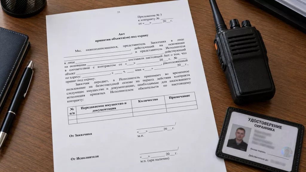 Акт приёма-передачи объекта под охрану Акт приёма-передачи объекта под охрану
