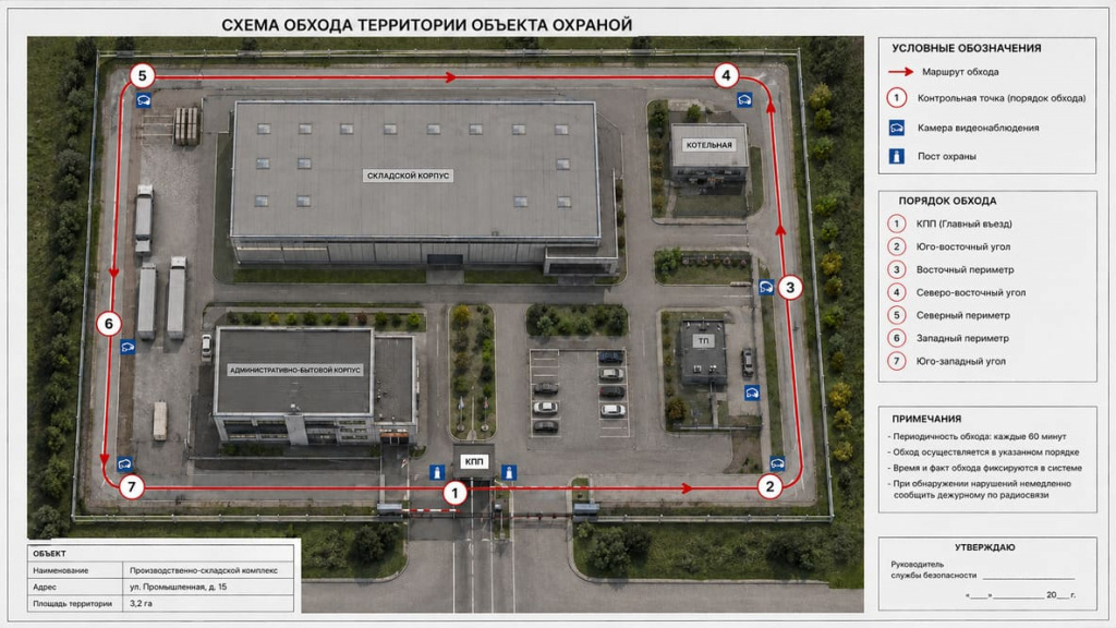 Схема обхода территории объекта сотрудниками охраны