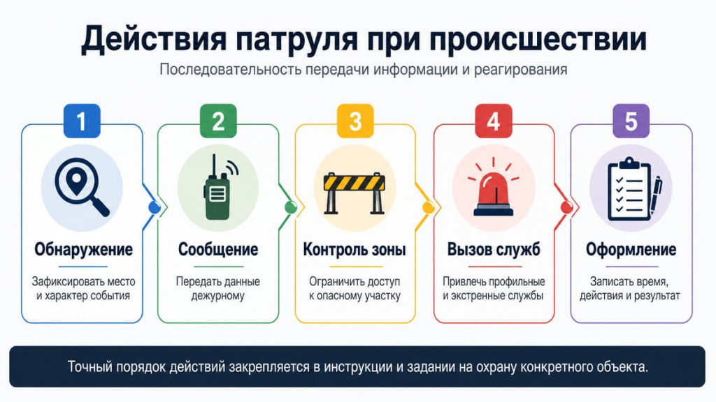 Порядок действий патруля при происшествии на охраняемом объекте